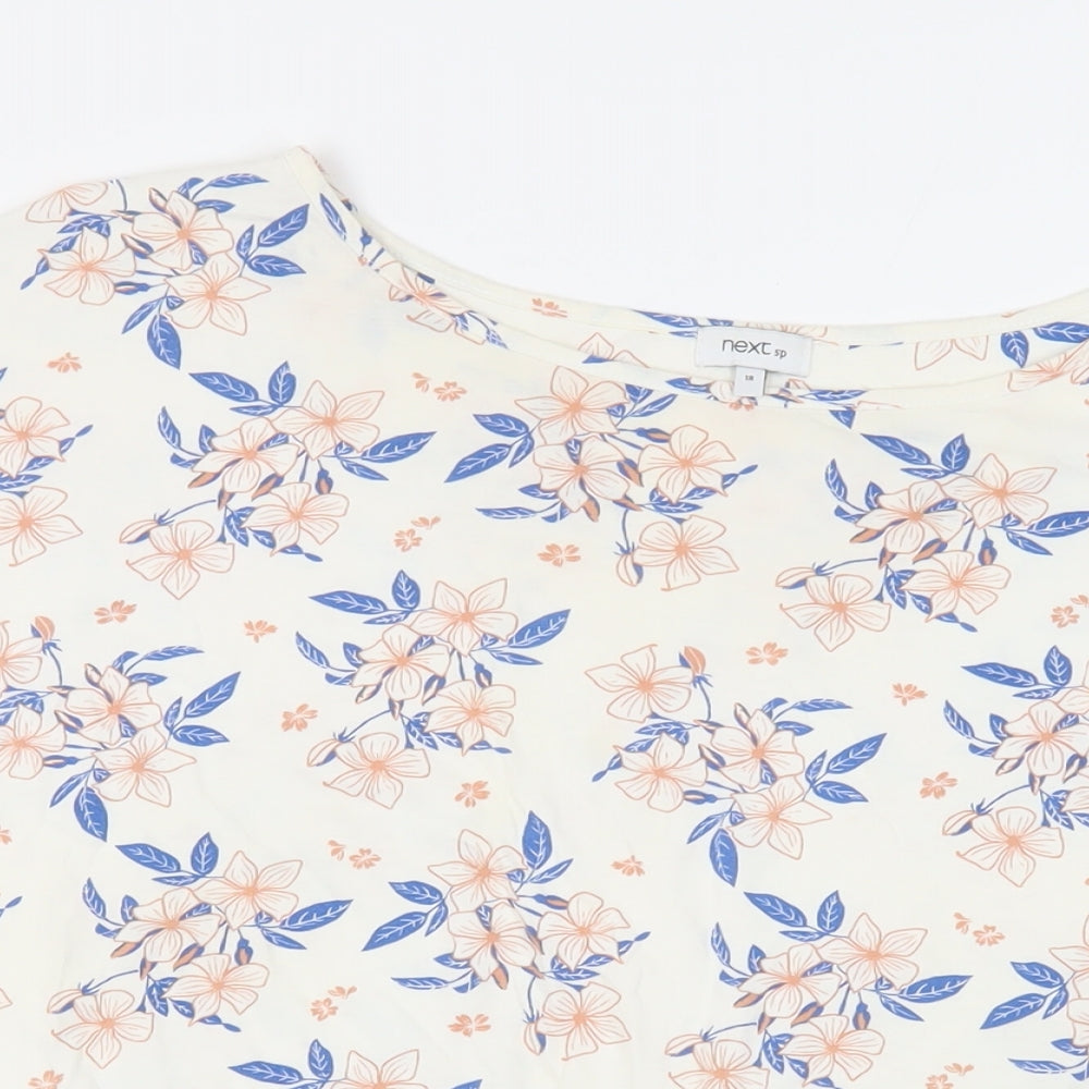 NEXT Womens Ivory Floral Cotton Basic T-Shirt Size 18 Boat Neck