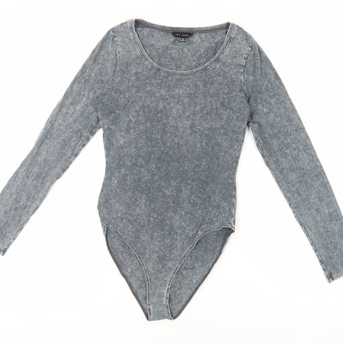 New Look Womens Grey Cotton Bodysuit One-Piece Size 12 Snap - Acid Wash