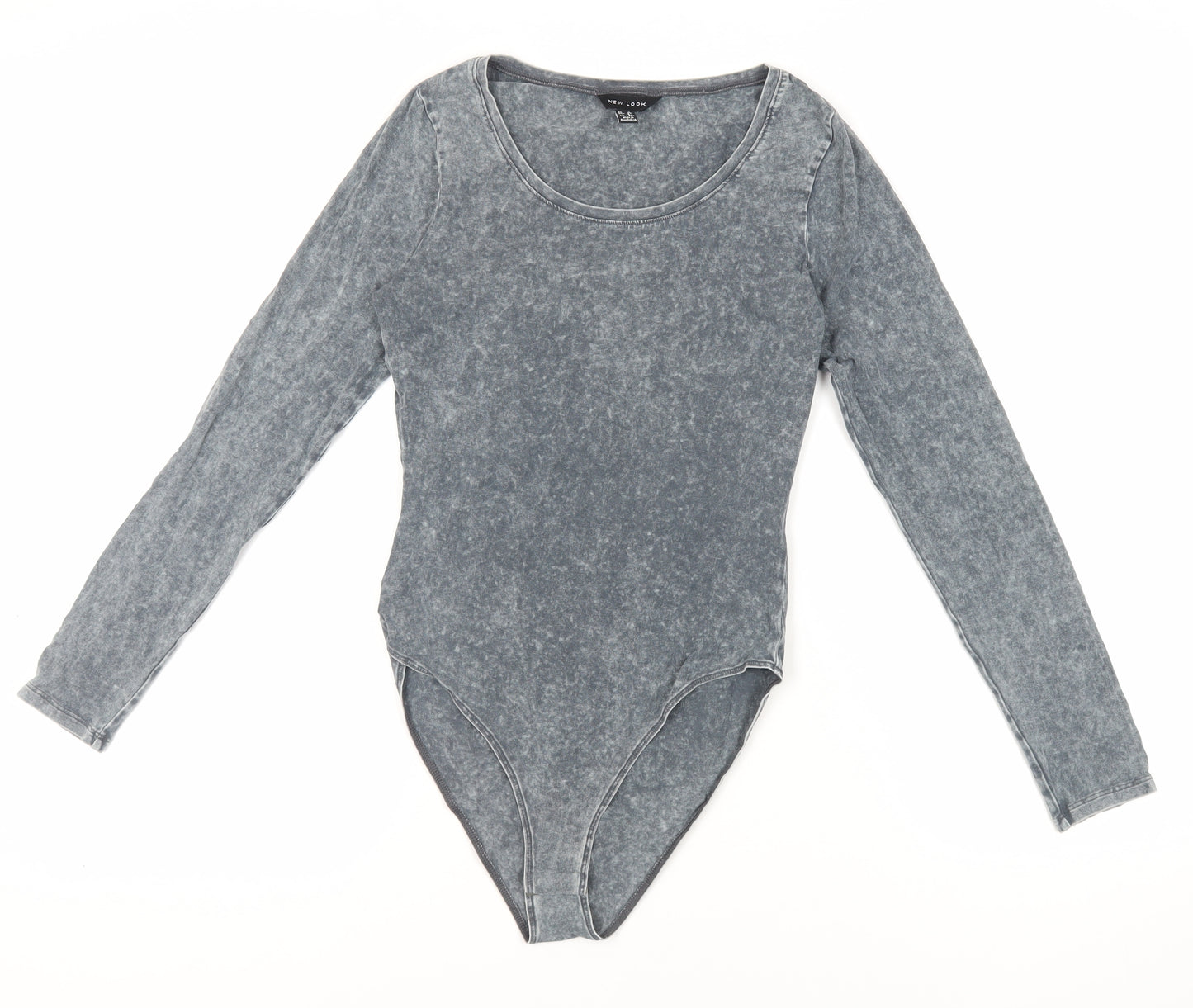 New Look Womens Grey Cotton Bodysuit One-Piece Size 12 Snap - Acid Wash