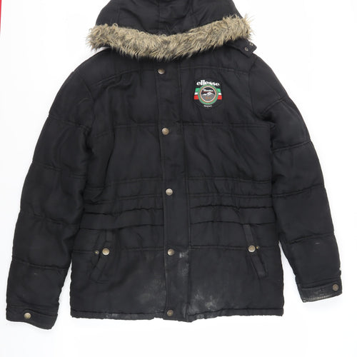 ellesse Womens Black Puffer Jacket Jacket Size M Zip - Logo Hooded