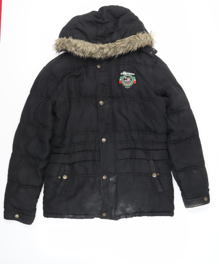 ellesse Womens Black Puffer Jacket Jacket Size M Zip - Logo Hooded