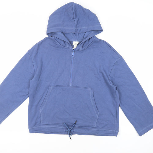 H&M Womens Blue Cotton Pullover Hoodie Size S Zip - Pockets