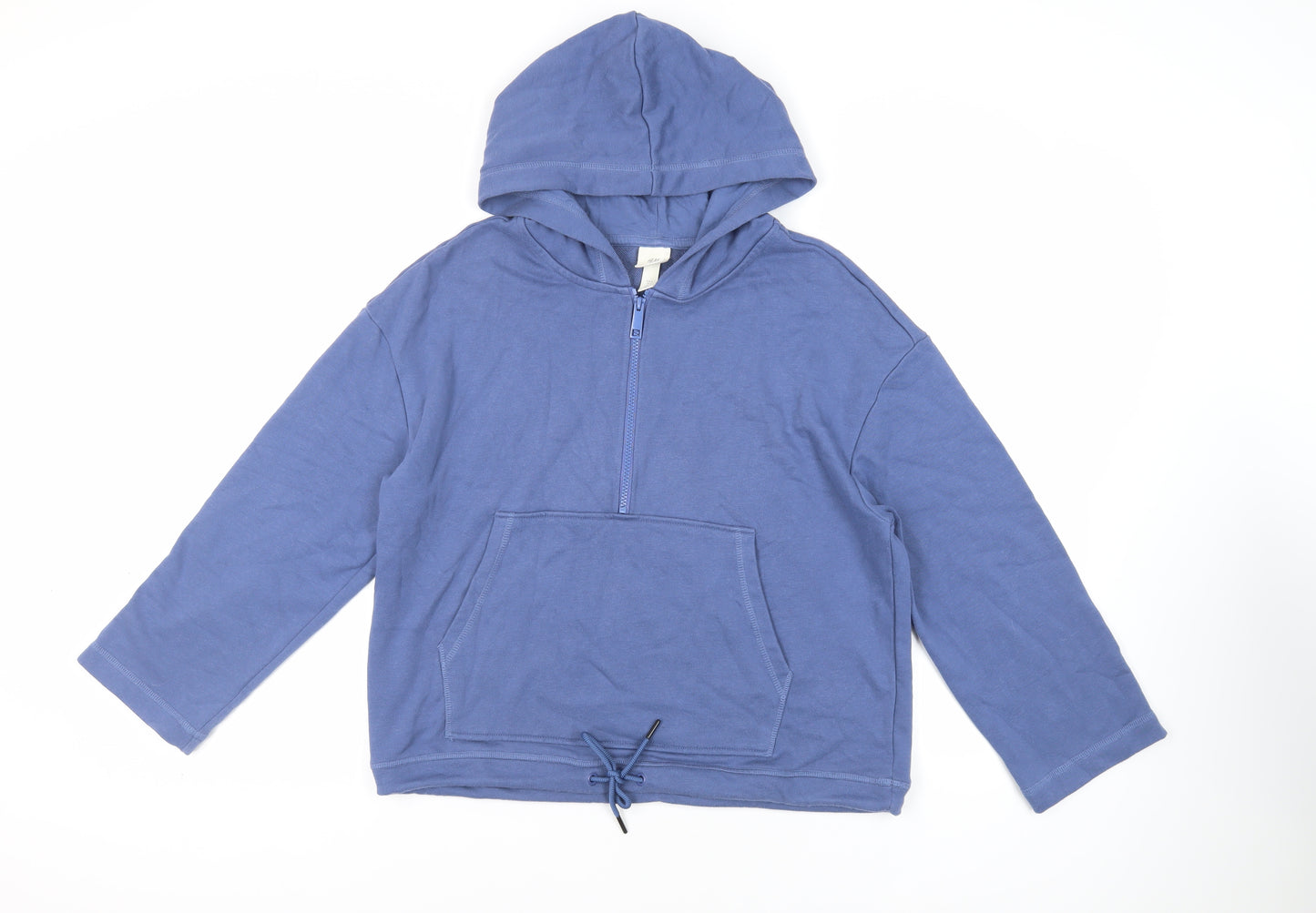 H&M Womens Blue Cotton Pullover Hoodie Size S Zip - Pockets