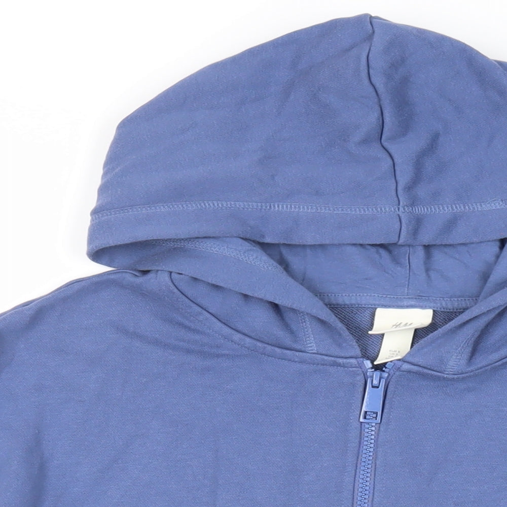 H&M Womens Blue Cotton Pullover Hoodie Size S Zip - Pockets