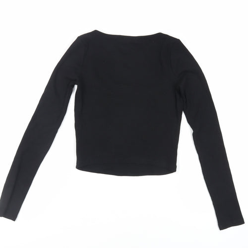 Zara Womens Black Cotton Cropped T-Shirt Size M Square Neck - Ribbed