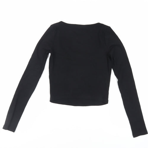 Zara Womens Black Cotton Cropped T-Shirt Size M Square Neck - Ribbed