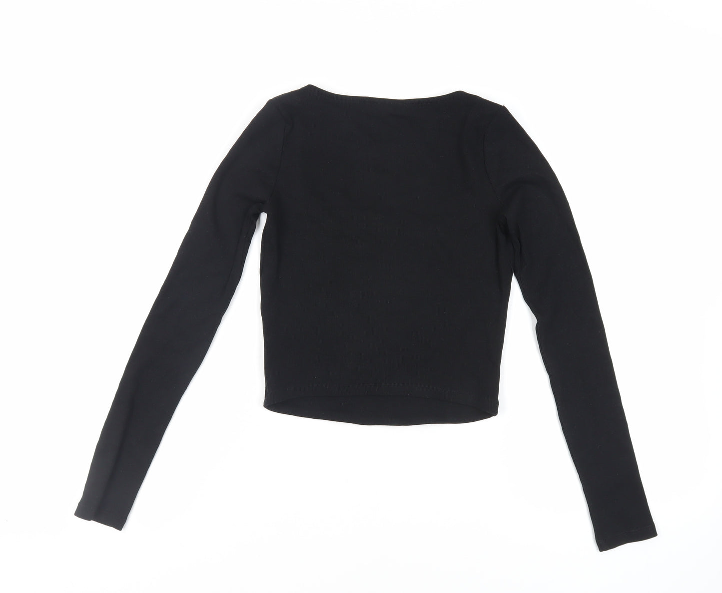 Zara Womens Black Cotton Cropped T-Shirt Size M Square Neck - Ribbed