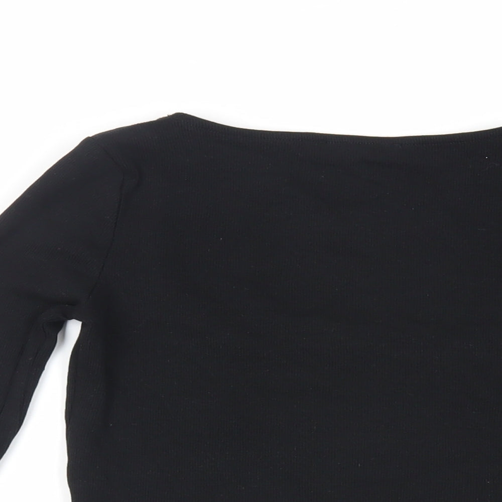 Zara Womens Black Cotton Cropped T-Shirt Size M Square Neck - Ribbed
