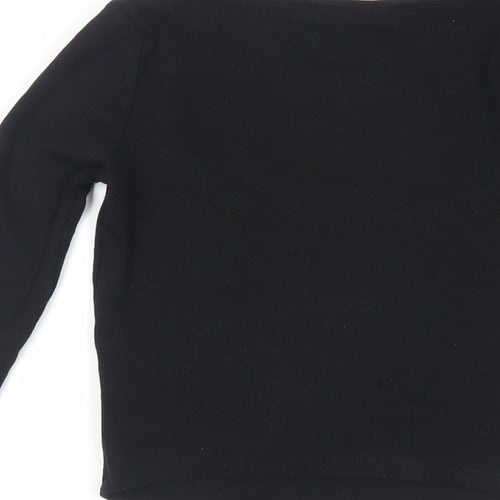Zara Womens Black Cotton Cropped T-Shirt Size M Square Neck - Ribbed
