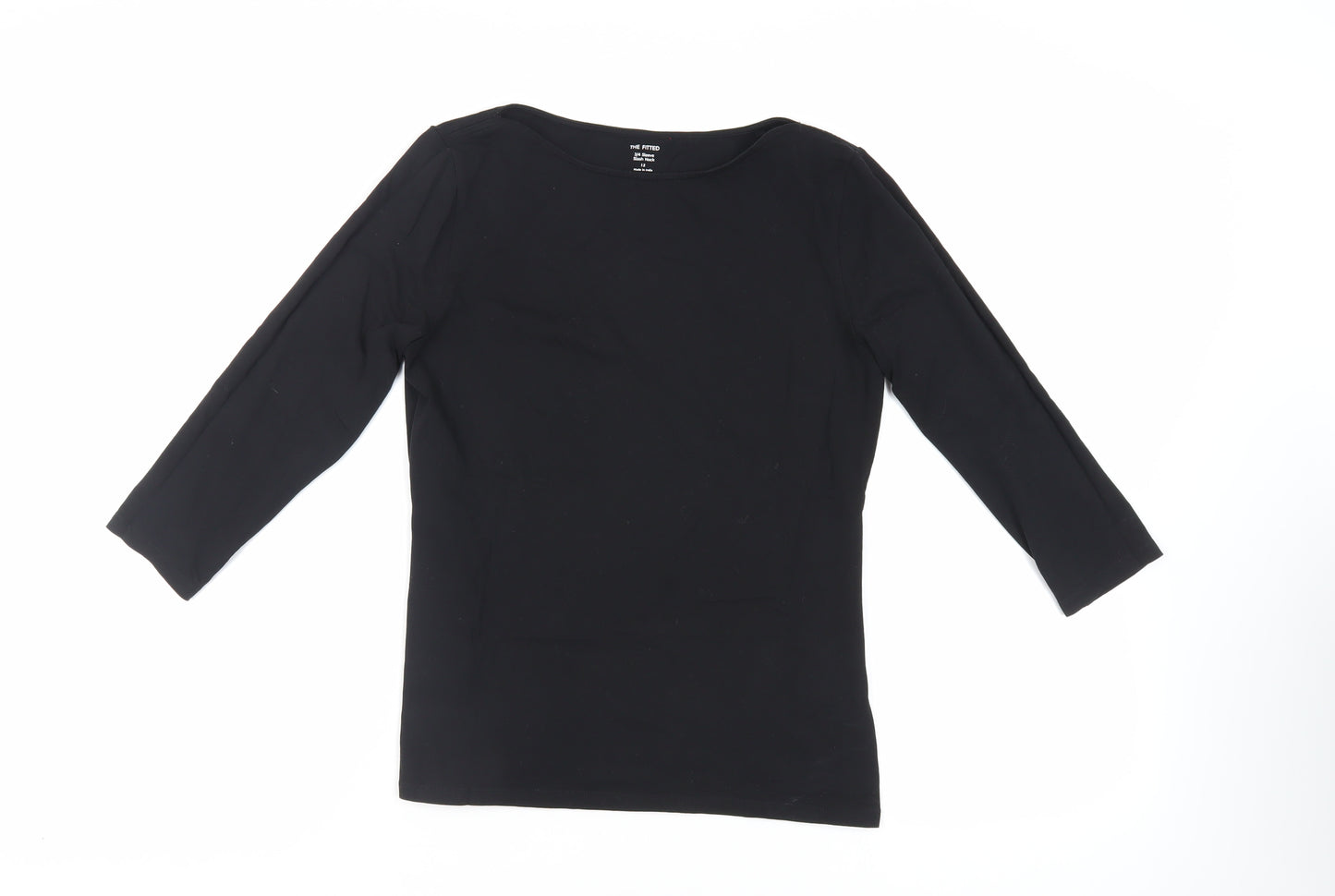 Marks and Spencer Womens Black Cotton Basic T-Shirt Size 12 Boat Neck