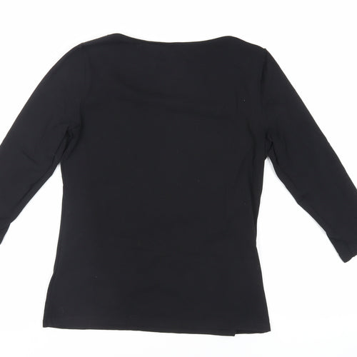 Marks and Spencer Womens Black Cotton Basic T-Shirt Size 12 Boat Neck