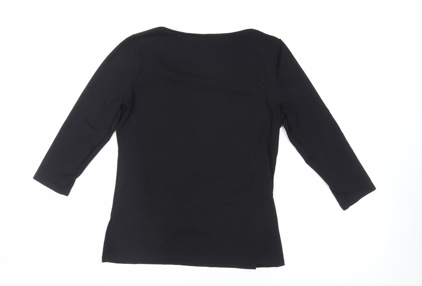 Marks and Spencer Womens Black Cotton Basic T-Shirt Size 12 Boat Neck