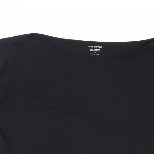 Marks and Spencer Womens Black Cotton Basic T-Shirt Size 12 Boat Neck