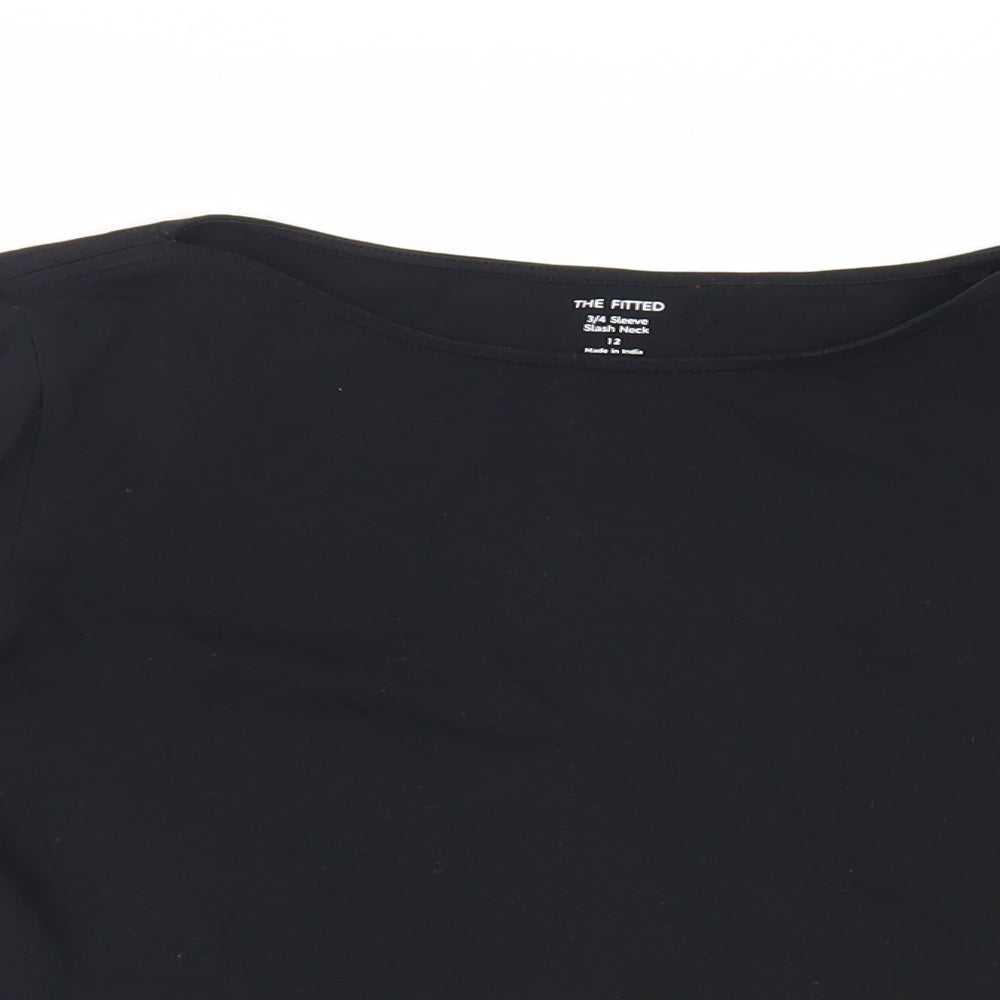 Marks and Spencer Womens Black Cotton Basic T-Shirt Size 12 Boat Neck