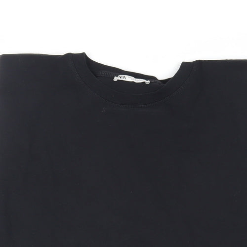 Zara Womens Black Cotton Basic T-Shirt Size S Crew Neck - Shoulder Pads
