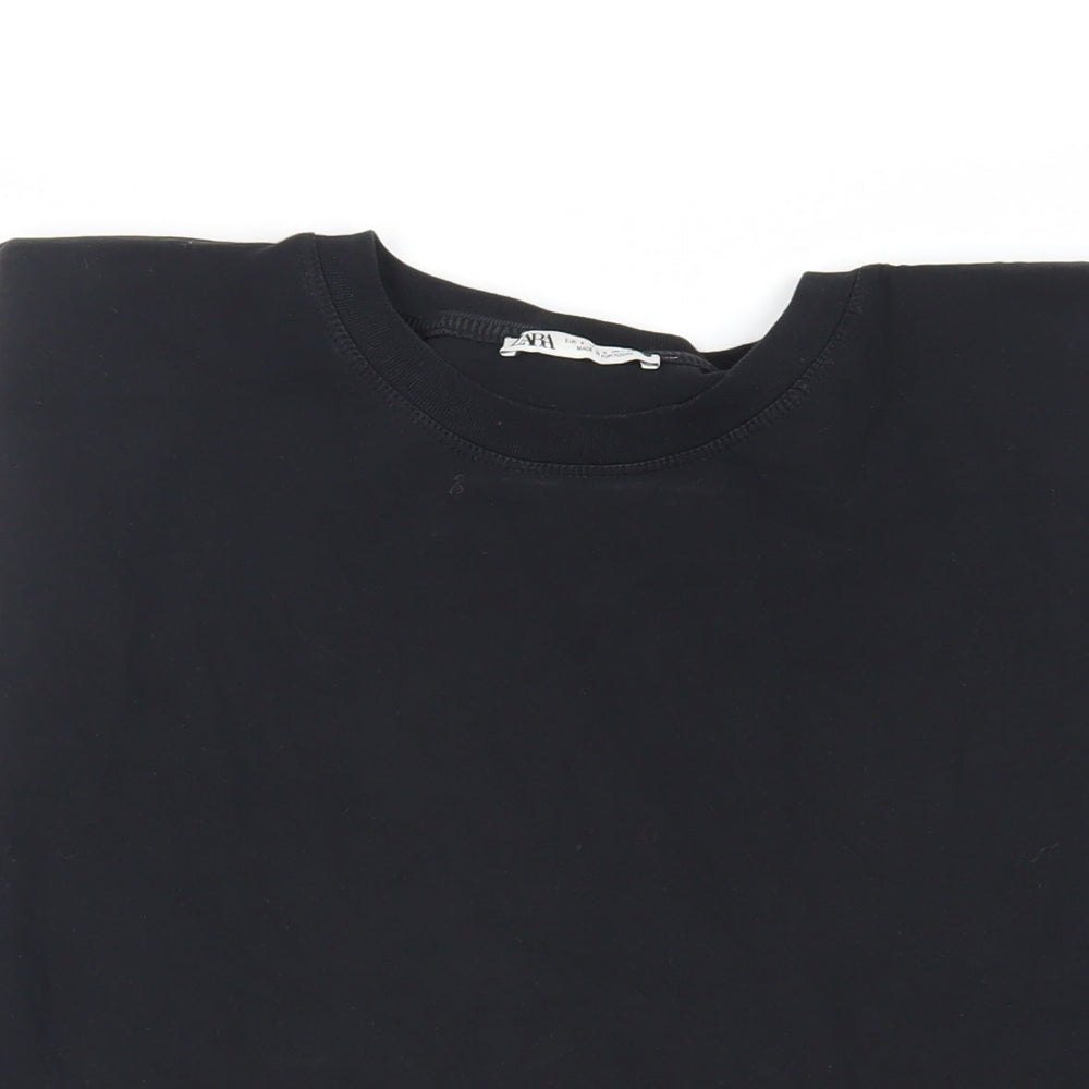 Zara Womens Black Cotton Basic T-Shirt Size S Crew Neck - Shoulder Pads