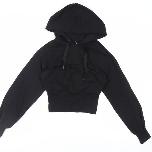 ASOS Womens Black Cotton Pullover Hoodie Size 8 Pullover - Cut Out Detail