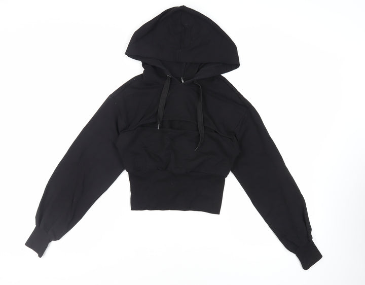 ASOS Womens Black Cotton Pullover Hoodie Size 8 Pullover - Cut Out Detail