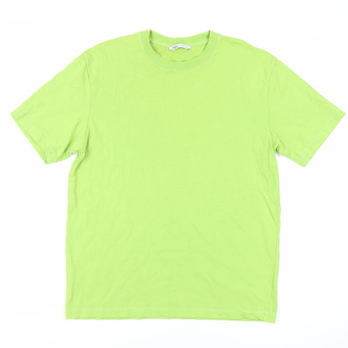Zara Womens Green Cotton Basic T-Shirt Size M Crew Neck
