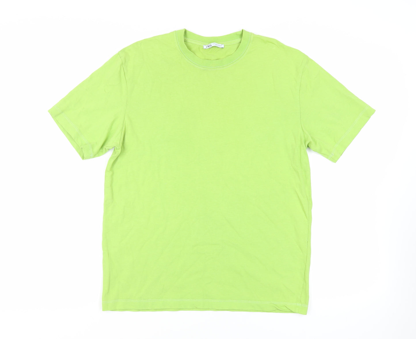 Zara Womens Green Cotton Basic T-Shirt Size M Crew Neck