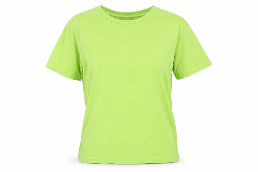 Front view of Zara women’s green cotton basic t-shirt, size M, crew neck