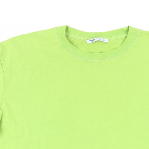 Zara Womens Green Cotton Basic T-Shirt Size M Crew Neck