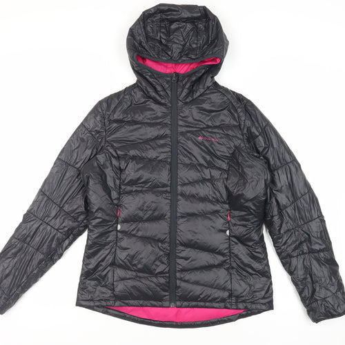 DECATHLON Womens Black Quilted Jacket Size L Zip - Hooded Zipped Pockets