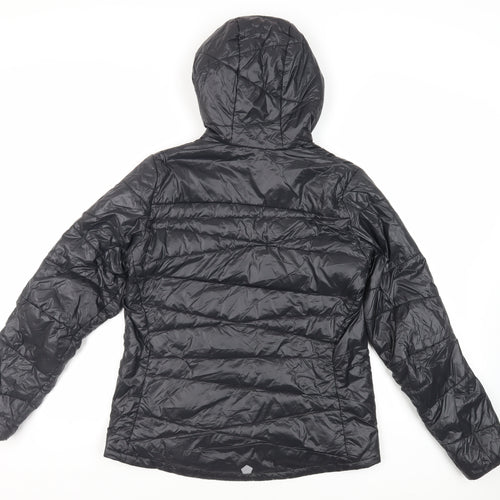DECATHLON Womens Black Quilted Jacket Size L Zip - Hooded Zipped Pockets
