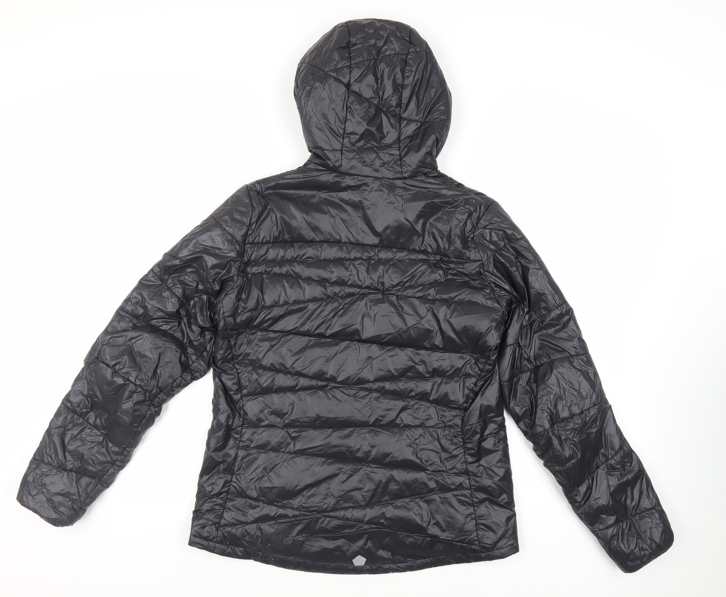 DECATHLON Womens Black Quilted Jacket Size L Zip - Hooded Zipped Pockets