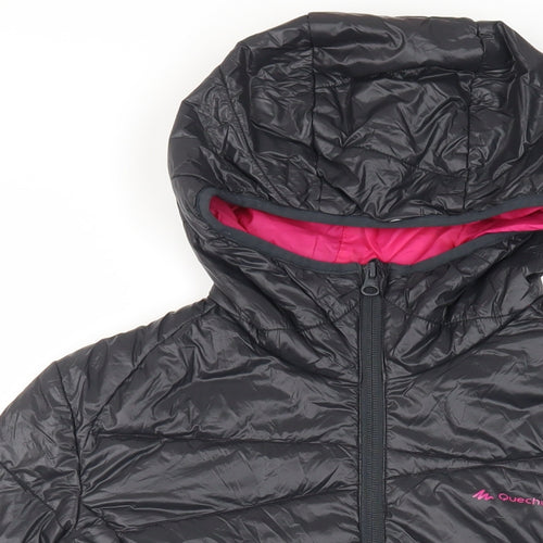 DECATHLON Womens Black Quilted Jacket Size L Zip - Hooded Zipped Pockets