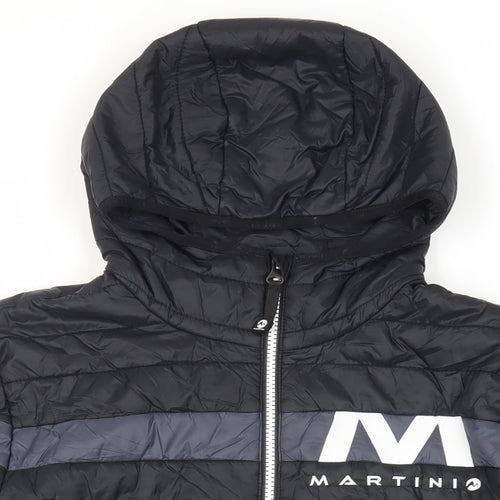 Martini Mens Black Quilted Jacket Size S Zip - Logo Hooded