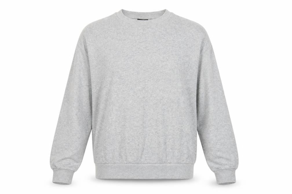 Front view of ASOS women’s grey cotton pullover sweatshirt, size M, pullover