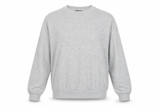 Front view of ASOS women’s grey cotton pullover sweatshirt, size M, pullover