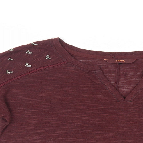 NEXT Womens Red Polyester Basic Blouse Size 12 V-Neck - Beaded