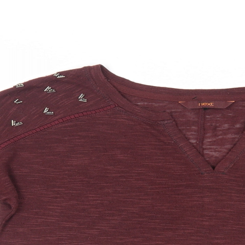 NEXT Womens Red Polyester Basic Blouse Size 12 V-Neck - Beaded