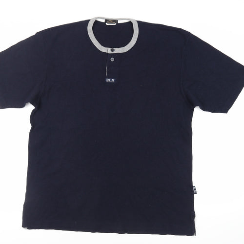 Marks and Spencer Mens Blue Cotton T-Shirt Size M Henley