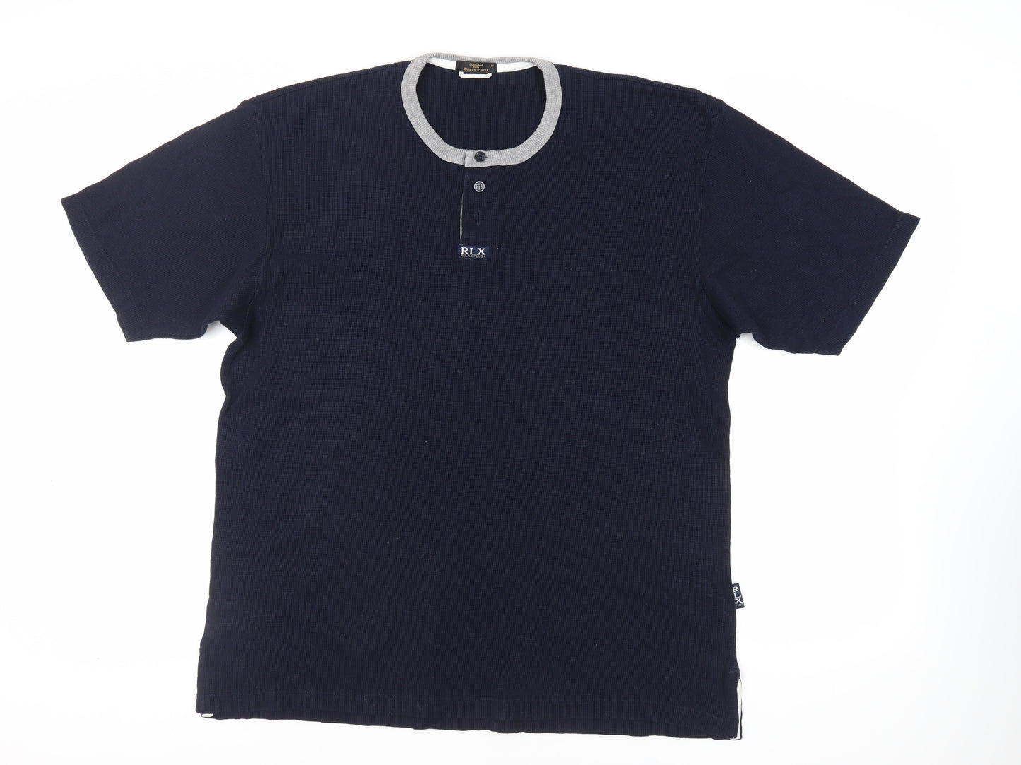 Marks and Spencer Mens Blue Cotton T-Shirt Size M Henley