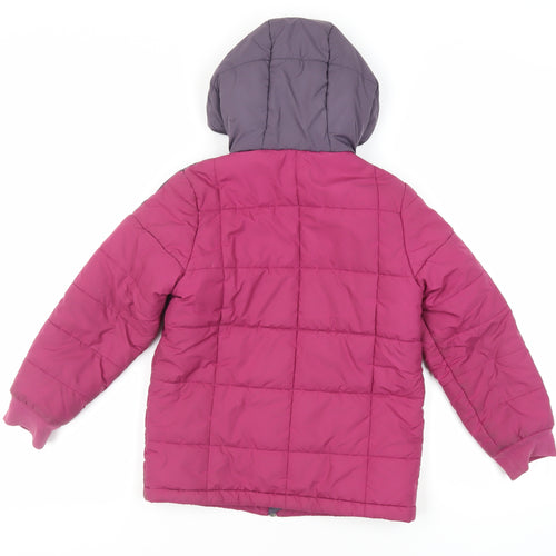 adidas Girls Purple Quilted Jacket Size 7-8 Years Zip - Hooded Logo