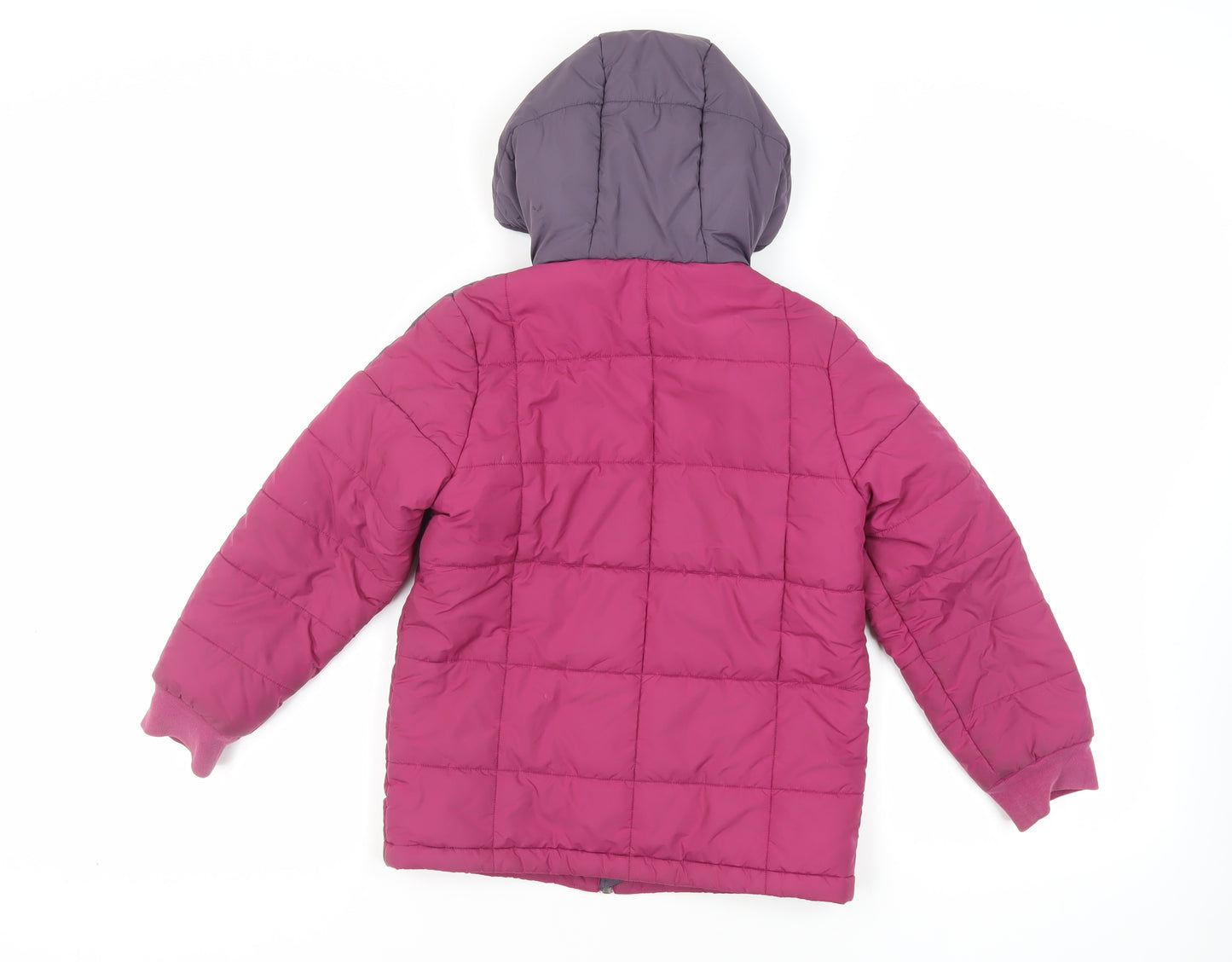 adidas Girls Purple Quilted Jacket Size 7-8 Years Zip - Hooded Logo