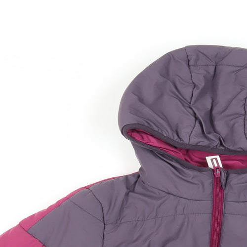 adidas Girls Purple Quilted Jacket Size 7-8 Years Zip - Hooded Logo