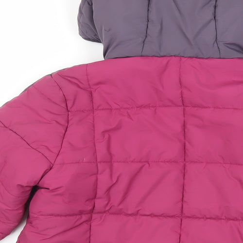 adidas Girls Purple Quilted Jacket Size 7-8 Years Zip - Hooded Logo