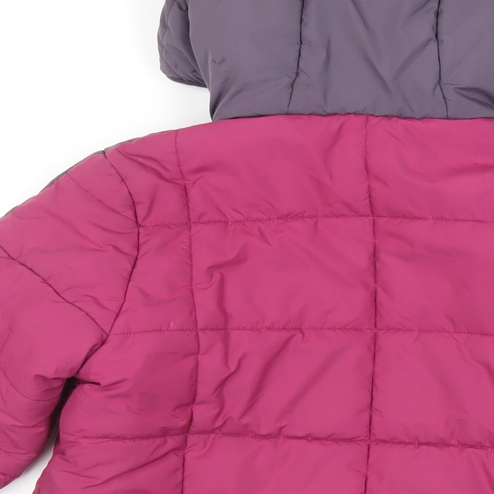 adidas Girls Purple Quilted Jacket Size 7-8 Years Zip - Hooded Logo