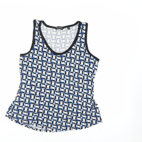 Dorothy Perkins Womens Blue Geometric Viscose Basic Tank Size 14 Scoop Neck