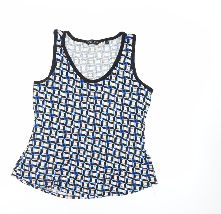 Dorothy Perkins Womens Blue Geometric Viscose Basic Tank Size 14 Scoop Neck