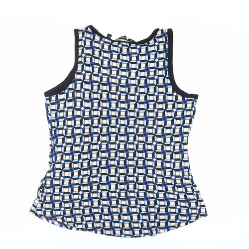 Dorothy Perkins Womens Blue Geometric Viscose Basic Tank Size 14 Scoop Neck