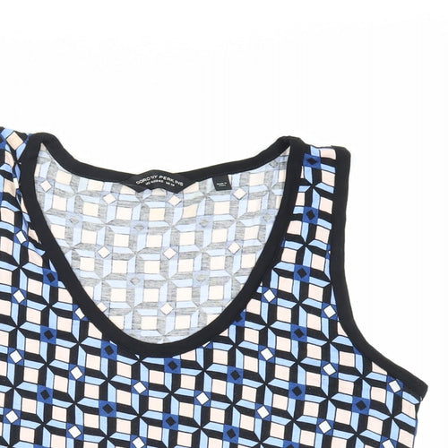 Dorothy Perkins Womens Blue Geometric Viscose Basic Tank Size 14 Scoop Neck