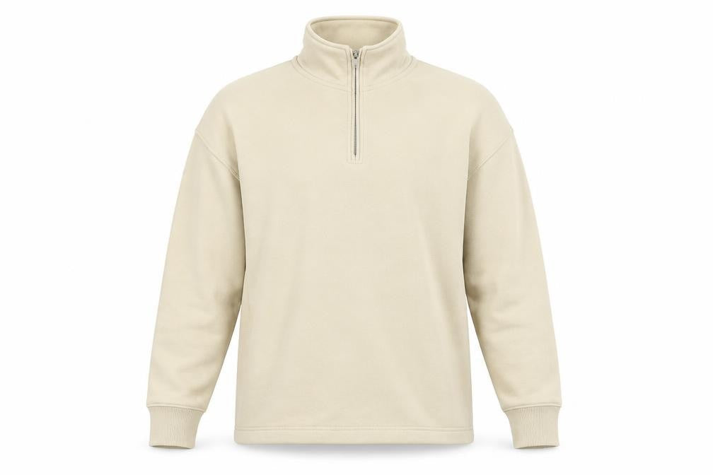 Front view of Topman men’s beige cotton pullover sweatshirt, size M