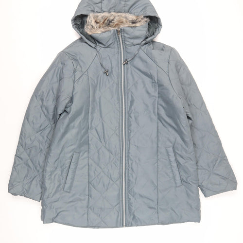 Anne De Lancay Womens Green Quilted Jacket Size M Zip - Hooded