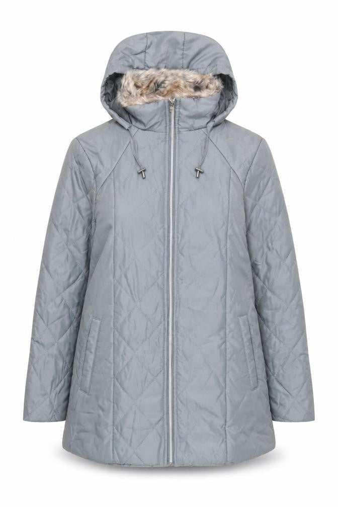 Anne De Lancay Womens Green Quilted Jacket Size M Zip - Hooded