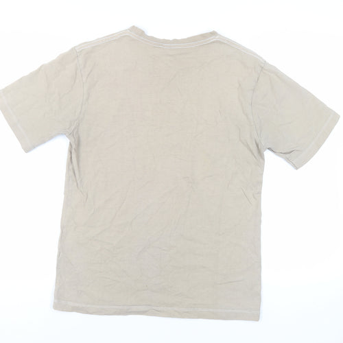 Zara Mens Beige Cotton T-Shirt Size M Crew Neck